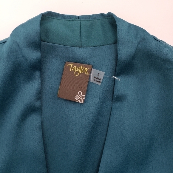 Taylor Sleeveless V-Neck Solid A-line Ruffle Skirt Satin CDC Dress - Picture 7 of 9